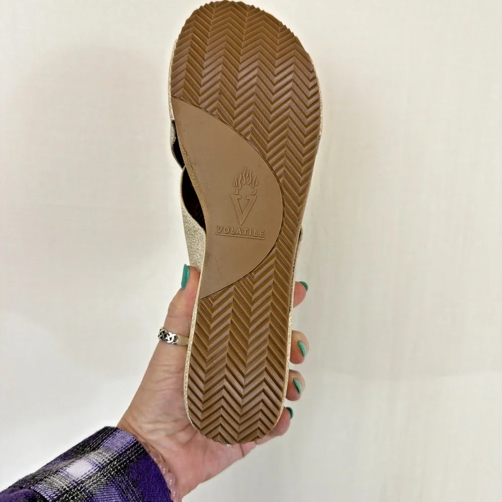 New No Box Volatile Firefly Ivory Metallic Cross Strap Sandals #1070 Womens 10